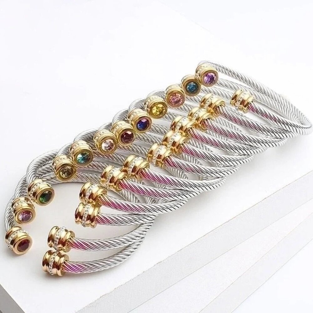 Stainless Steel Zircon Cuff Bracelets
